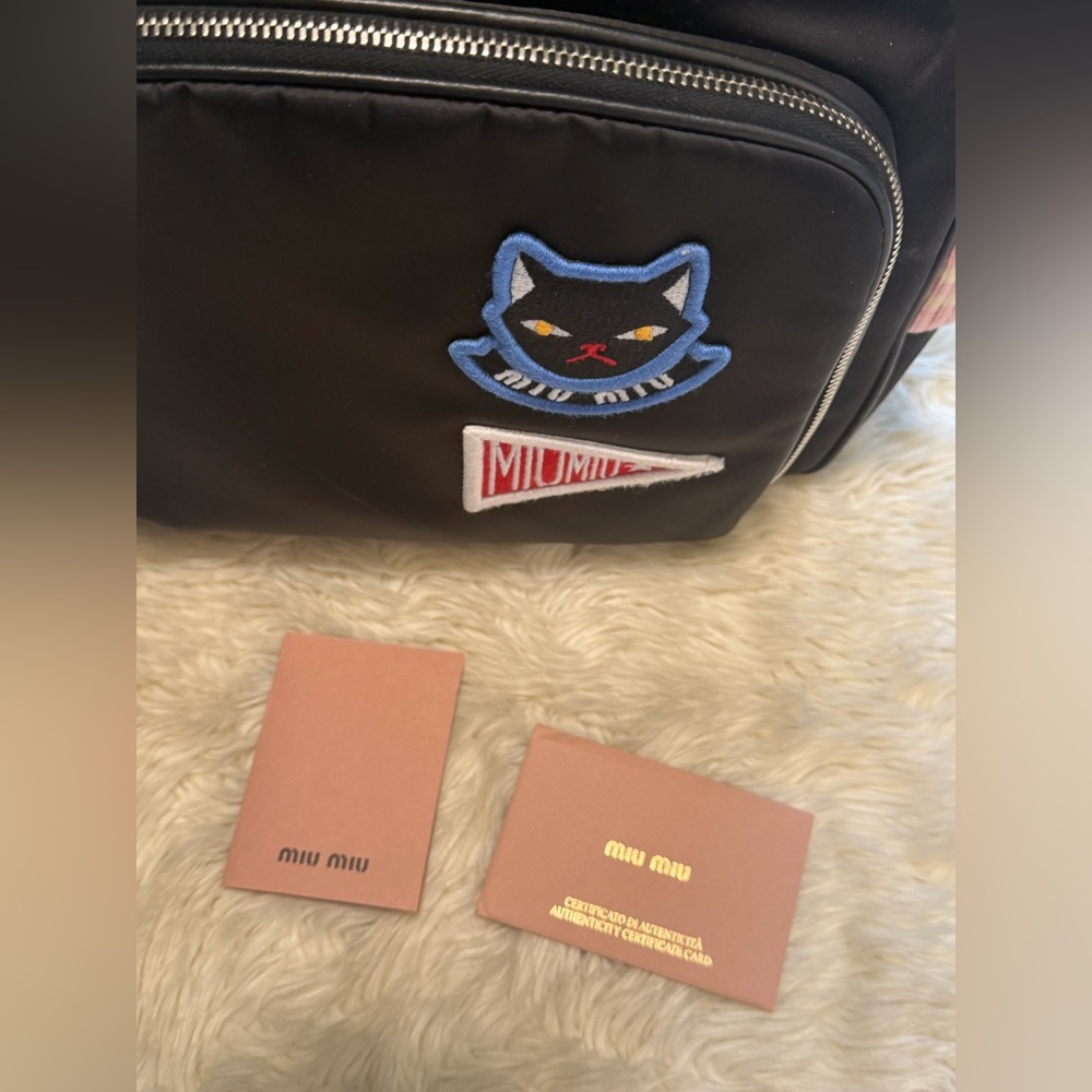 Miu Miu Black Nylon/Knit Cat Applique Backpack - Picture 8 of 9